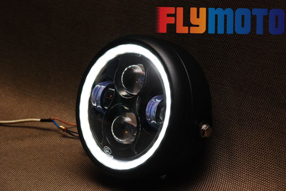 LED Фара на мотоцикл з ДХО лінзами, кастом чоппер мото фара линзованая