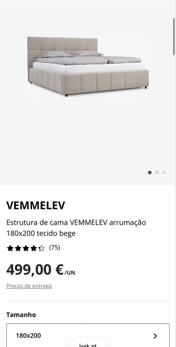 Estrutura de cama JYSK VEMMELEV arrumação 180x200 tecido bege