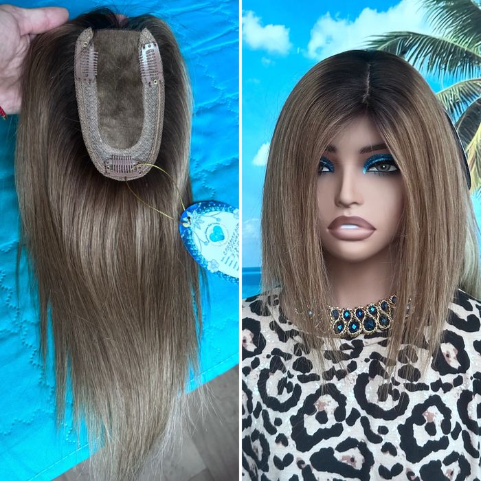 Натуральная накладка шёлк кожа детские волосы люкс русые омбре 38 см