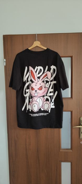 XXL New yorker czarna koszulka męska t-shirt męski z dużym nadrukiem królik