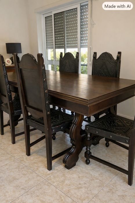 Mesa e 8 Cadeiras em Madeira Maciça – Estilo Clássico