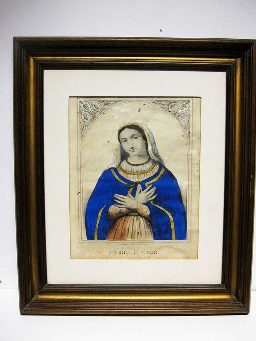 gravura colorida â mão Sec. XIX - Santa Maria -Paris Miné Imp. Editeur