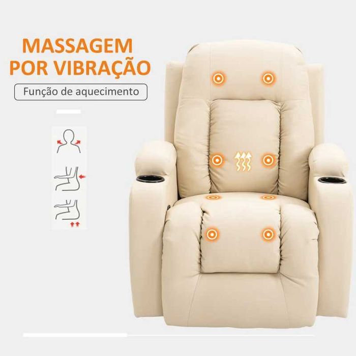 Sofá de Massagem Reclinável até 150° Bege