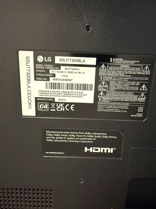 TV LG 65” UT73006LA - Ler descrição com atenção