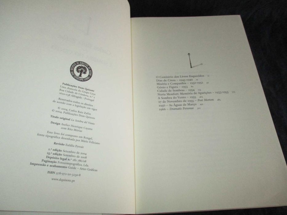 Livro A Sombra do Vento Carlos Ruiz Zafón