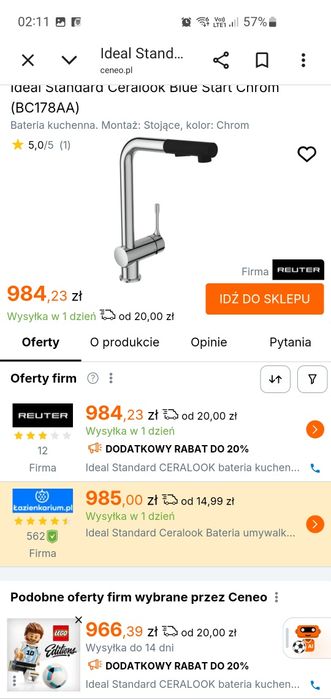 Bateria kuchenna stojąca ideal standard ceralook BC178AA