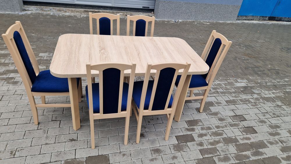 Nowe: Stół 80x140/180 + 6 krzeseł, sonoma + granatowy, dostawa cała PL
