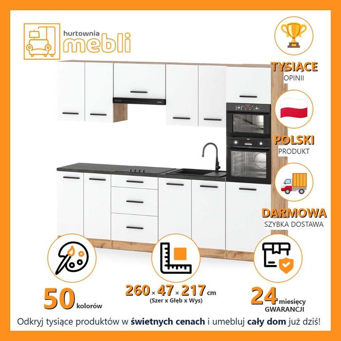 Zestaw Mebli Kuchennych Ze Słupeki Marra 2.6m Kuchnia Modułowa Duża