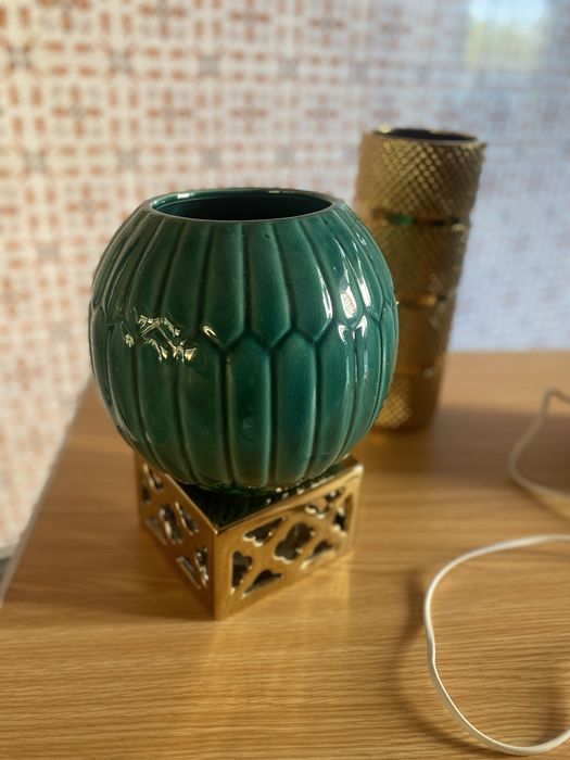 Qconjunto jarra pote com pe de candeeiro ceramica