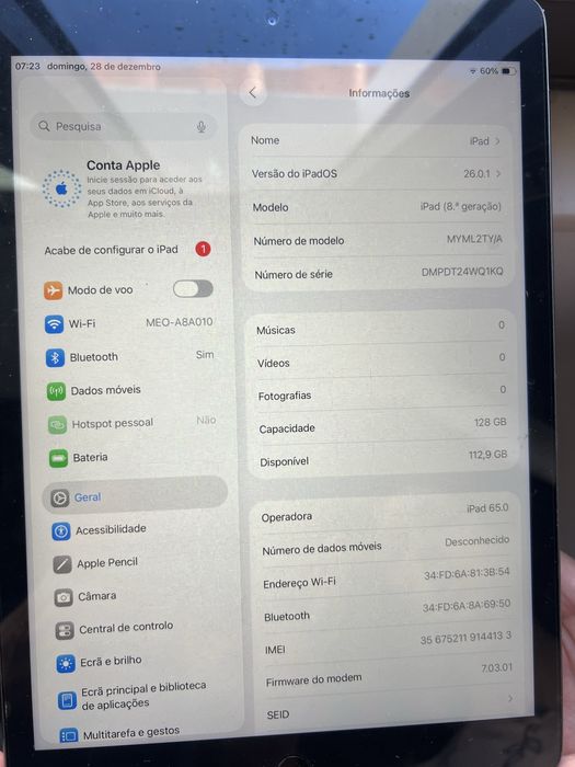 IPad 8 geraçao wifi + celular 128 Gb
