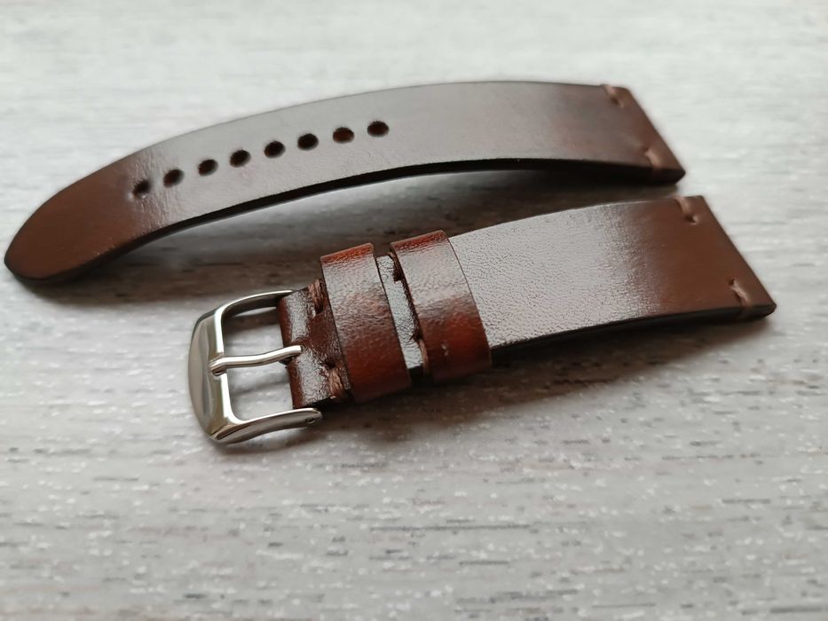 Skórzany pasek zegarka 20/18 mm brąz wenge z połyskiem
