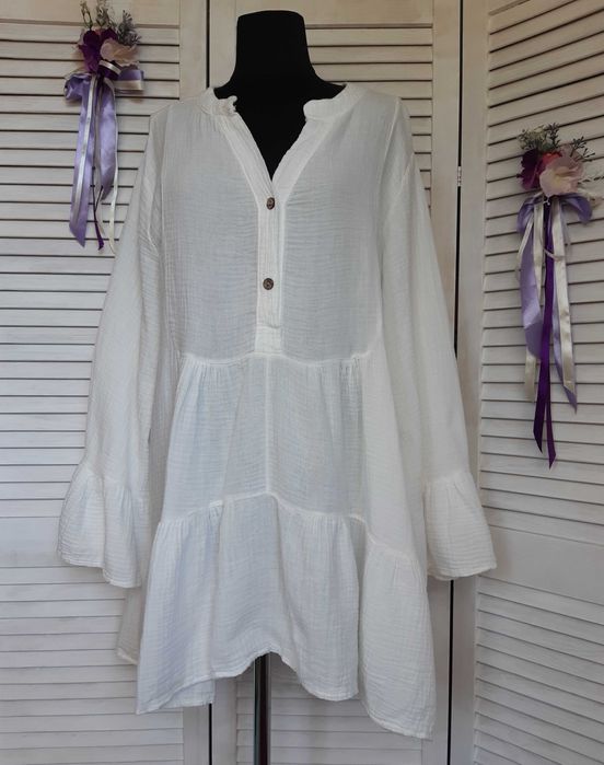 Платье мини, туника из муслина, оверсайз италия