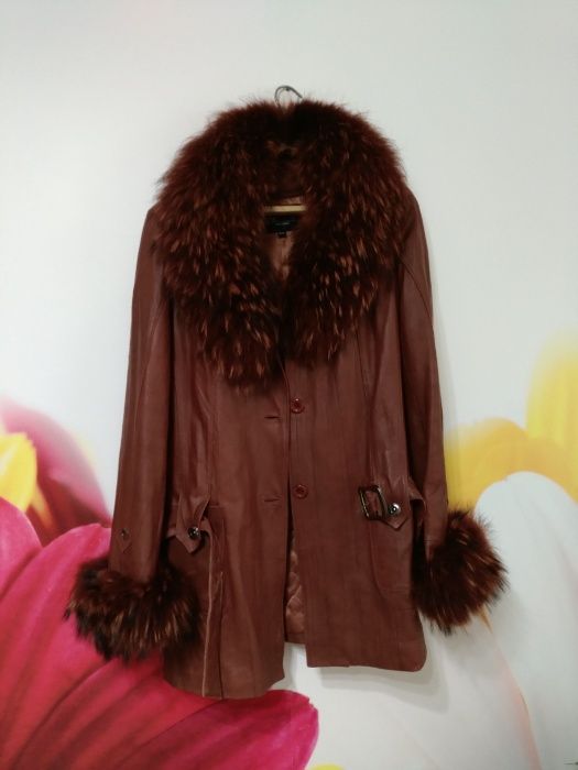 Куртка женская кожаная с натуральным мехом (демисезон), р.48