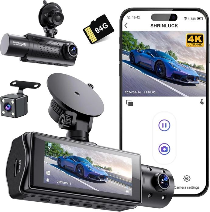 Wideorejestracja Kamera samochodowa X5 4K WiFi 3-kanałowa, 2160P + 1080P + 1080P FHD