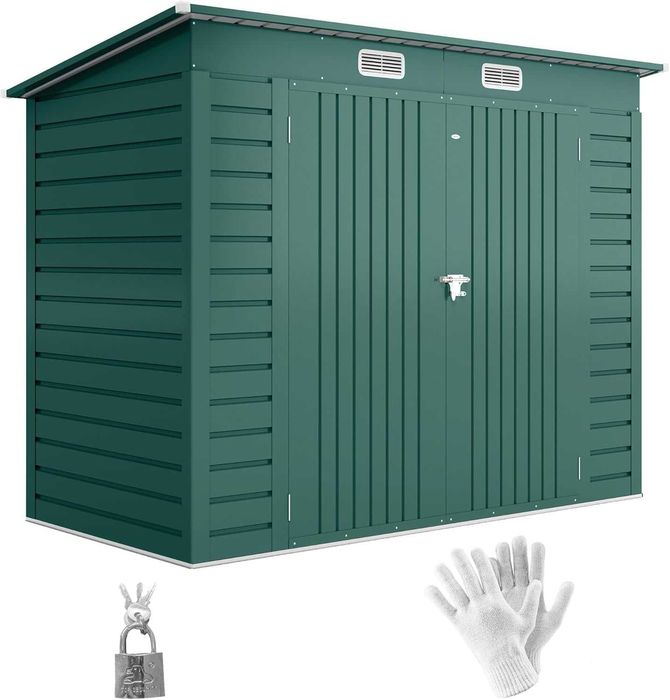 Domek ogrodowy 4,1m³, dach jednospadowy, 249x121x166/183 cm Zielony