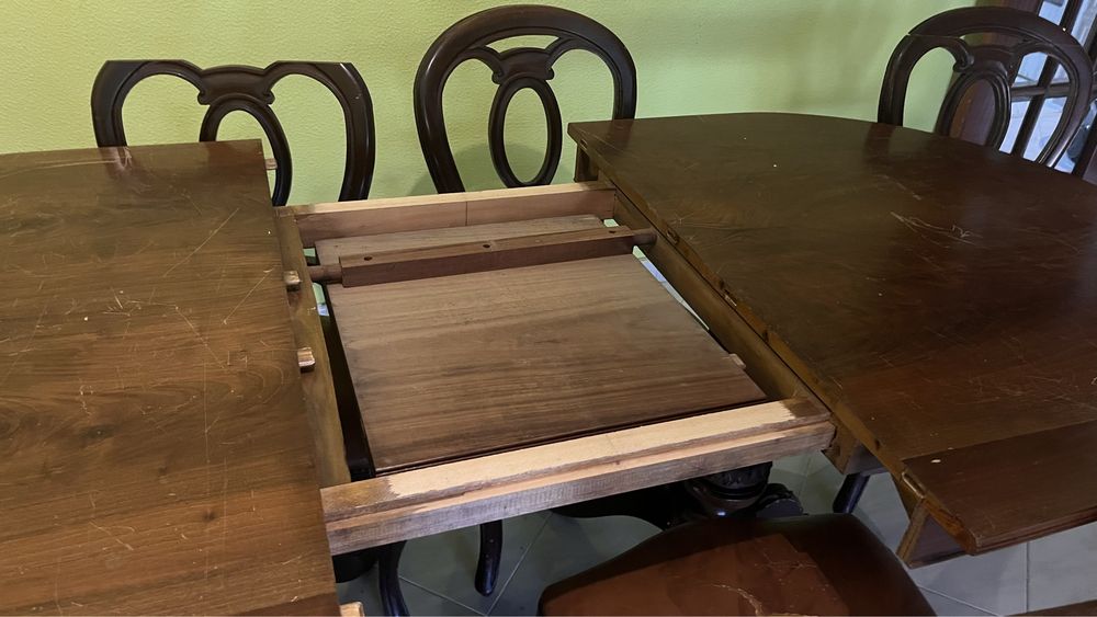 Mesa de jantar extensível em madeira maciça + 6 cadeiras - Apenas para recolha