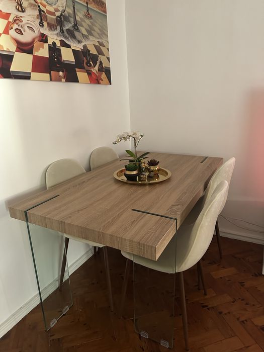 Mesa De Jantar Rectangular Em Mdf E Pernas Vidro Kali - 140 X 80 Cm