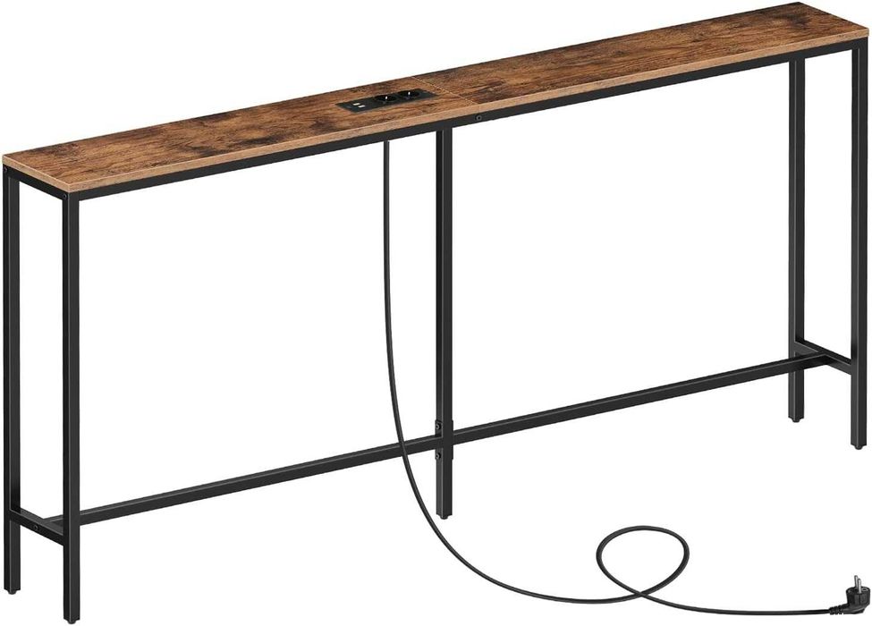 Mesa Consola Estreita MAHANCRIS 160 cm com Tomadas | Mesa de Entrada Slim com Estação de Carregamento | Consola para Hall, Sala e Atrás do Sofá