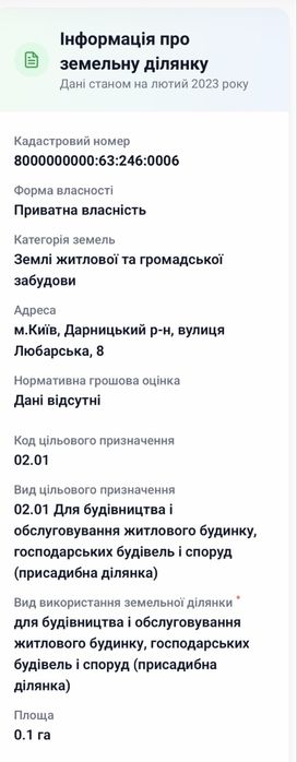 Продаж земельної ділянки місто Київ, Дарницький район, вулиця Любарська, 8