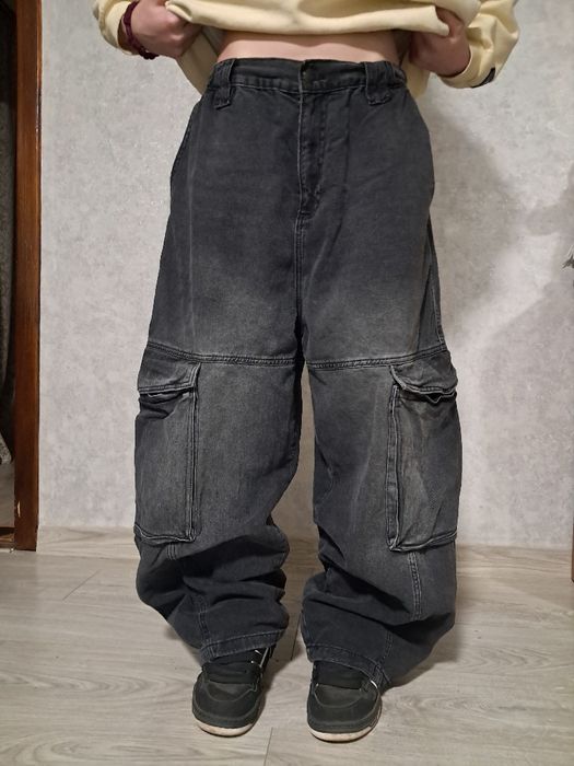 Широкі штани/Джинси Baggy Cargo Pull&Bear (STWD) — темно-сірі / графіт