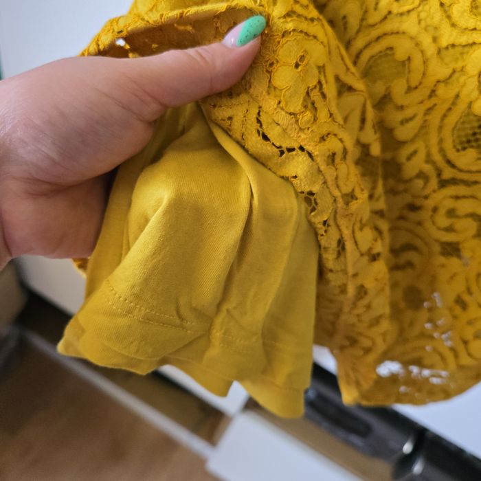 Sukienka Zara l 40 m 38 koronka zakardowa mini krótki rękaw kołnierzyk