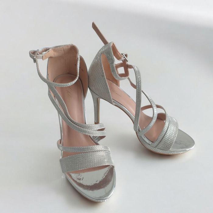 Buty sandały na szpilce srebrne błyszczące wesele studniówka
