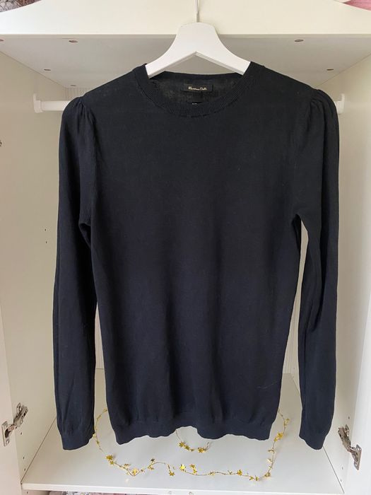 Massimo Dutti czarny klasyczny sweter z bufiastymi rękawami S 36 Wełna Jedwab Wool Silk