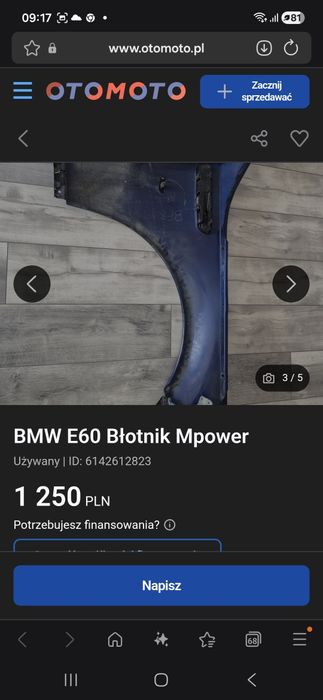 BMW E60 M5 błotnik komplet.
