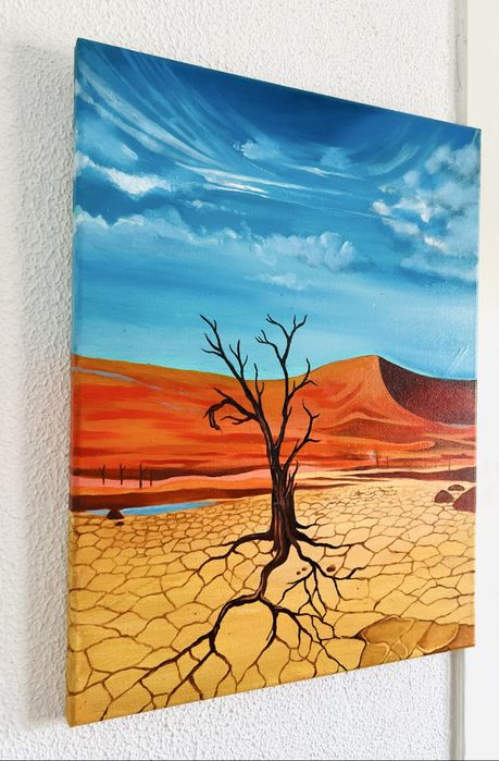 Pintura a óleo original 30x40 cm – Deserto da Namíbia | Arte africana moderna