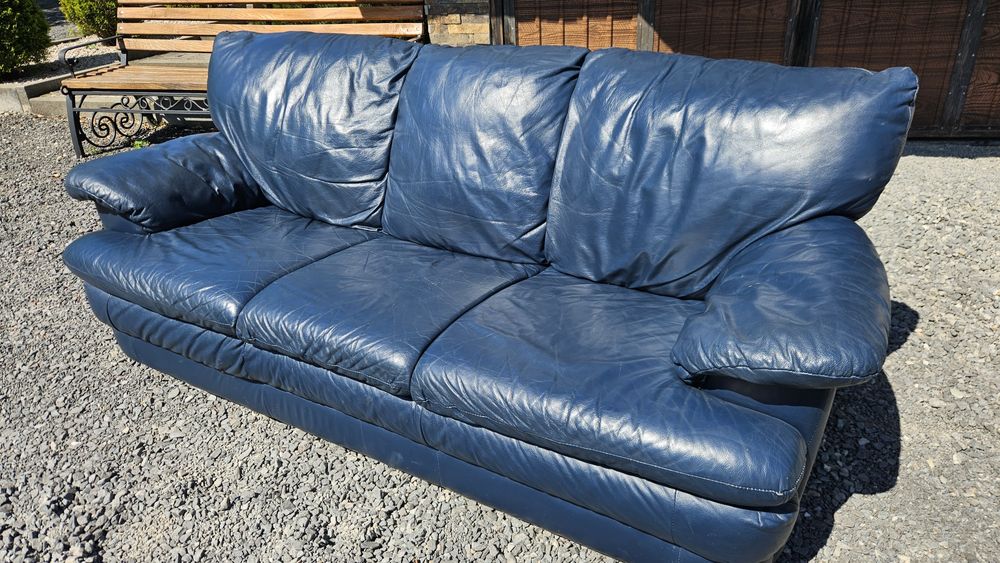 Шкіряний диван (комплек 3+2+1) . Колір синій