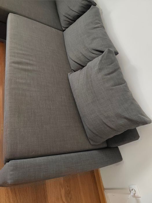 Sofá com Chaise Longue, Sofá-Cama e Arrumação – Cinzento