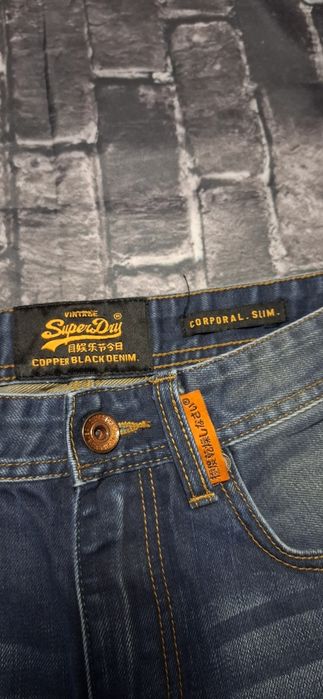Superdry spodenki jeansowe męskie, szorty, logo, dżinsowe premium