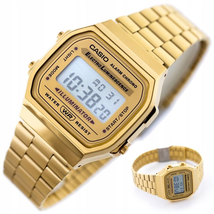 Złoty Zegarek Unisex Casio Retro A168wg-9w - Klasyka + Pudełko
