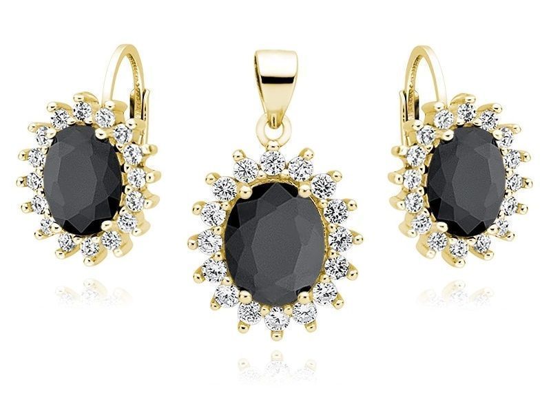 Pozłacany Srebrny Komplet Markiza Czarne Cyrkonie Z0685Z1G_B