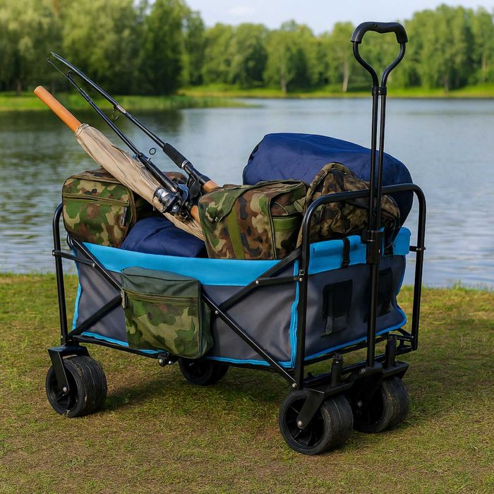 Wytrzymały Wózek Wędkarski Turystyczny Plażowy Kemping Składany 150L