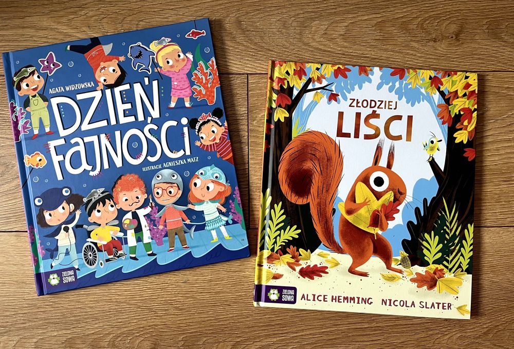 2 książki: Dzień fajności A. Widzowska i Złodziej liści A. Hemming