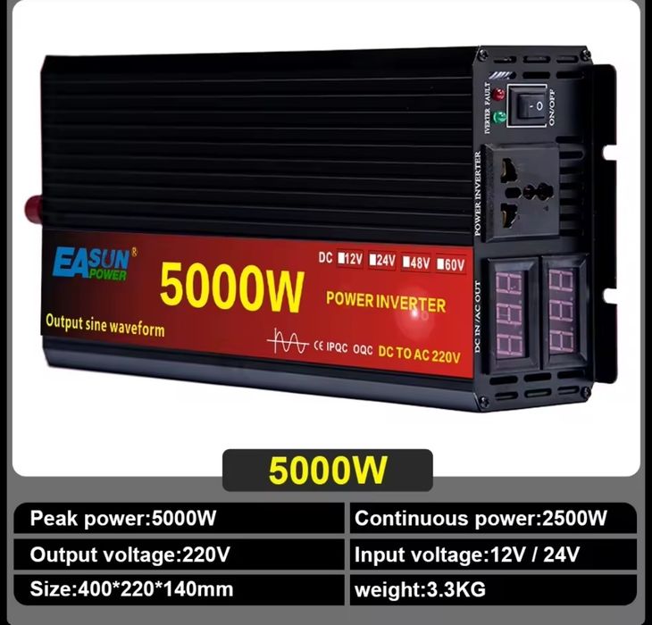 Inversor / Transformador Para Camião 12 ou 24V - 220v 5000W Onda Pura