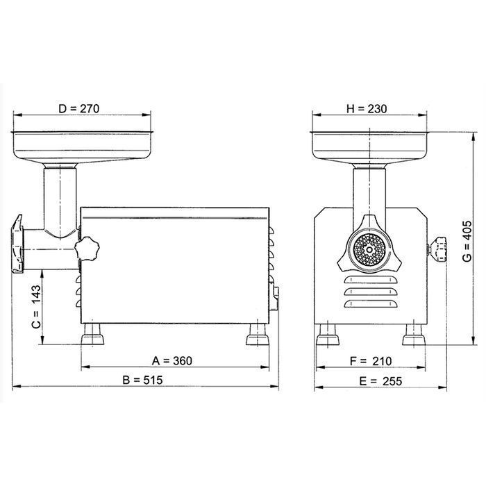 Wilk do mięsa maszynka do mielenia Ma-Ga TC 12 100kg/h 750W