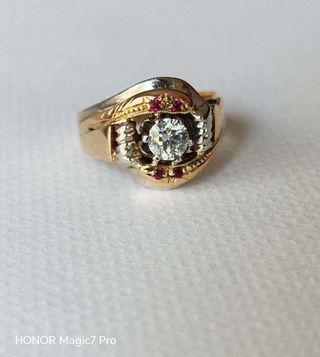 Pierścionek, złoto 14k, naturalny brylant 0,41 ct.