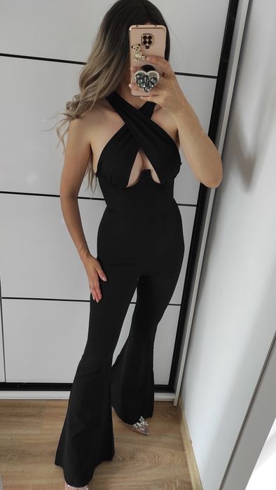 Kombinezon czarny z szerszymi nogawkami XS