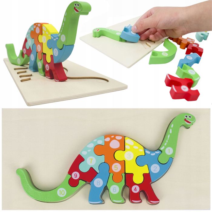 lt427 puzzle edukacyjne dinozaur 3d montessori drewniane puzzle