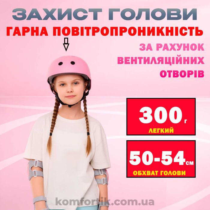 Набір дитячого захисту Дитячі комплекти захисту шолом наколінники налокітники наладонники для велосипеда 7 в 1 для дітей рожевий