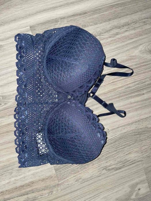 лифчик Бюстгальтер H&M однотонный синий женское сексуальное белье