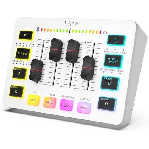 Fifine Sound Card SC3 BIALY Z RGB XLR.