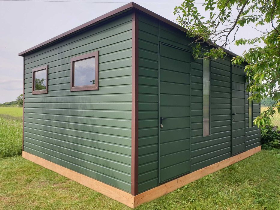 Domek ogrodowy 5×4m + Rynny Okna Drzwi Plexi – ciemnozielony matowy