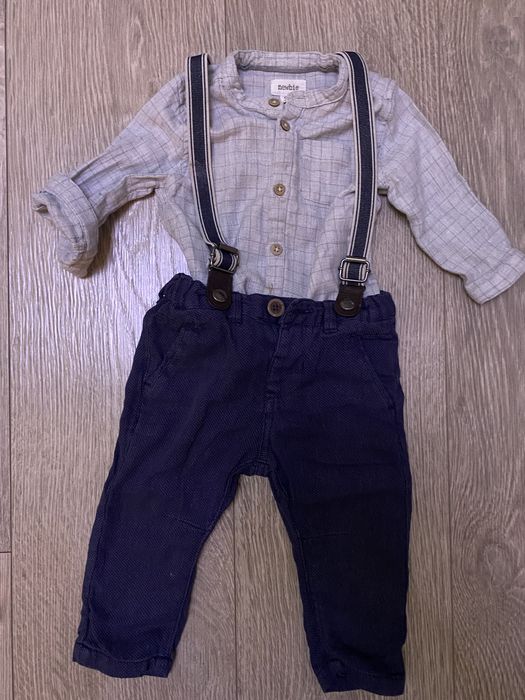 Newbie Komplet elegancki koszula spodnie na szelkach newbie 68