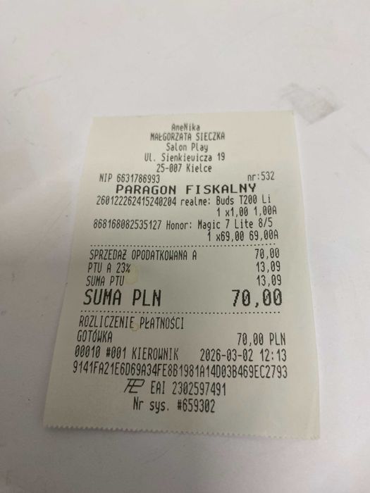 NOWY Smartfon HONOR Magic 7 Lite  5G 8/512Gb Titanium Black GWARANCJA