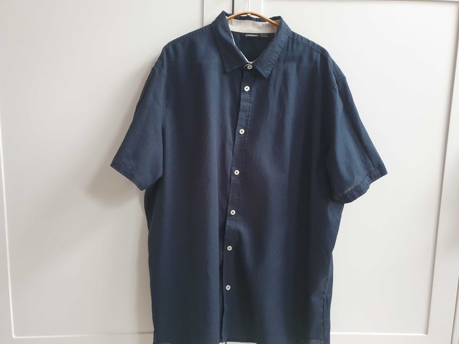 Koszula lniana męska Livergy 2XL kołnierzyk 45 46 granatowa