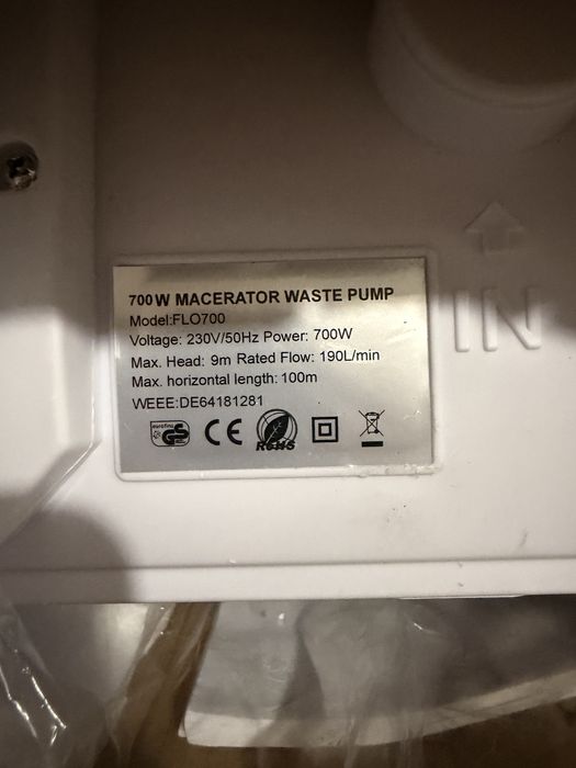 Pompa sanitarna rozdrabniacz do WC FLO700 700W – 190 l/min
