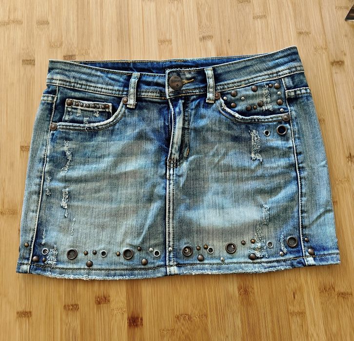 Minisaia de Ganga Y2K Blanco Jeans com Tachas